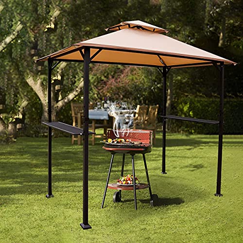 Warmally 8'X5' Grill Gazebo Bbq Patio Shelter Canopy For Outdoor Barbecue Waterproof Windproof Tent With 2 Led Lights(Beige) #TOP1