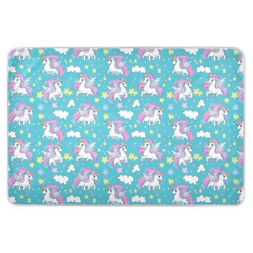 Blue Unicorns Dreamy Girl Bed Underpads Soft Absorbent Flat Crib Pads Portable Cradle for Kids Bedwetting , 52