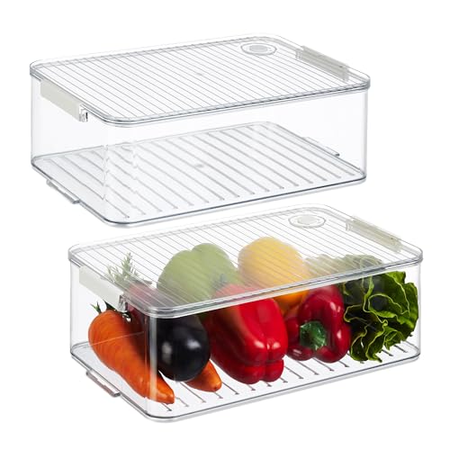 Relaxdays Organizador Nevera, Set de 2, Almacenaje de Alimentos, Caja para Frigorífico, 10,5 x 21 x 33 cm, Transparente