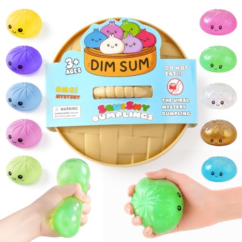 Image of Dumpling Squishies, Dumpling Mystery Box, Colorful Dumplings Stress Balls Toy, Stocking Stuffers with Food Steamer Stretchy Desk Toys (Flash Green)
