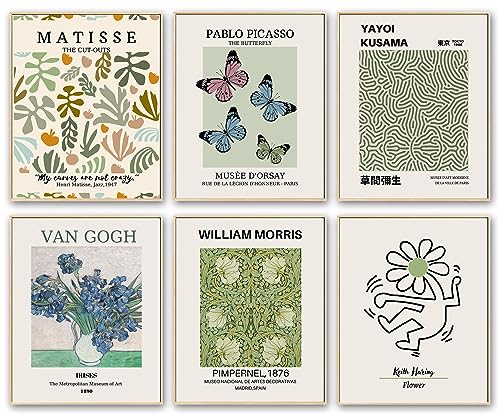 Sage Green Wall Art Prints - Eclectic Vintage Decor, Abstract Gallery Wall Prints for Bedroom, Dorm, or Apartment, Maximalist Aesthetic Posters, Green Floral Room Decor (Butteryfly)