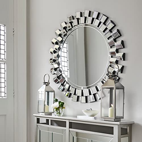 Jacuko Round Wall Mirror Decorative - 31.5 Inches Sunburst Large Accent Wall Mirror For Home Office #TOP4