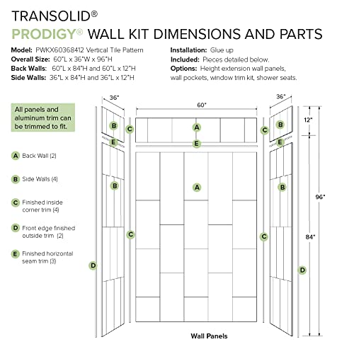 Transolid Pwkx60368412-240 60" X 36" X 96-In Glue 6-Piece Shower Wall Kit, Dark Grey #TOP2