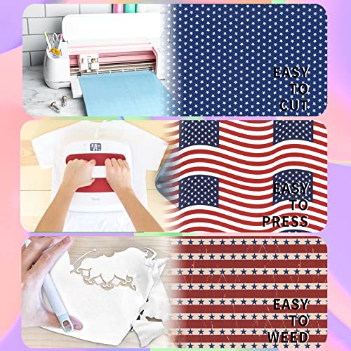 Tintnut American Flag Heat Transfer Vinyl - 10 Sheets 10X12 Inch Patriotic Navy Blue White Stars Independence Day Iron On Vinyl For Cricut & Silhouette Cameo #TOP4