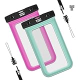 YOSH Funda Impermeable Móvil Universal 2 Unidades, IPX8 Certificado, Bolsa Sumergible para Samsung J5 J3 J7 S7 S8 S9 Huawei P20 P10 P9 iPhone X 8 7 6s y Otros Móviles hasta 6 Pulgadas (Verde&Rosa)