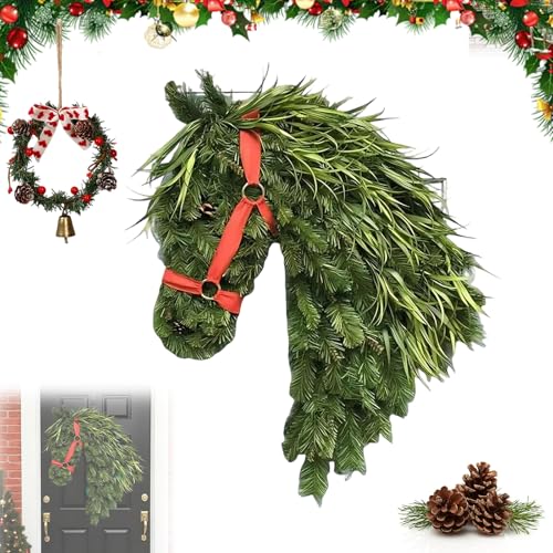 Horse Head Wreath Rustic Farmhouse Equestrian Door Decor 2026 New Horse Head Christmas Wreath 4030cm Handmade Horse Wreath for Door for Front Door Barn Porch Holiday Home Decoration (1)