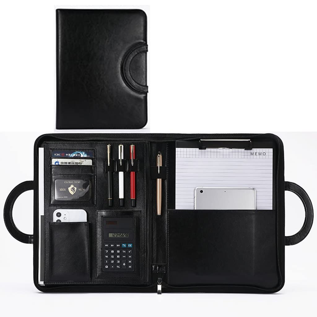Schreibmappe A4 Klemmbrettmappe Portfolio Binder Lebenslauf Padfolio mit Reißverschluss für Männer Leder Padfolio Ordner für Laptop Professioneller Business Organizer für A4 Brief/Notizblock Geschenk