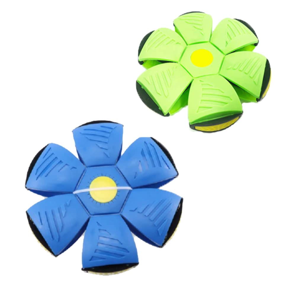 Inder2Pieces UFO Led Flying Ball with Music,Magic Saucer Ball,Creative Flat Toy,Throw Disc Ball,Deformation Toy,2in1 Led Music Toys for kids,Boys,Girls Indoor,Outdoor,Garden,Beach Game (Blue&Green)