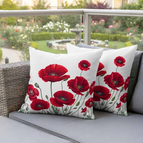 FIDGHNB Outdoor Throw Pillow Covers, Spring Red Opium Poppy Flower
