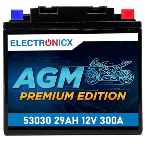 Electronicx AGM 53030 Batteria Moto 12V 29Ah 300A – Starter sigillato senza manutenzione, compatto e robusto – per moto, quad, ATV, jetski e trattorini – alta potenza e lunga durata