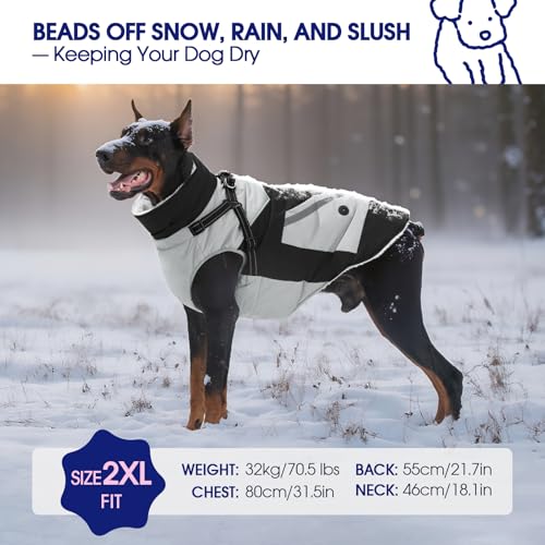FUAMEY Dog Winter Jackets for Large Dogs,Dog Coat with Harness Built in,Waterproof Dogs Snowsuits Warm Pet Jacket Zip Up Fleece Cold Weather Coats Reflective Puppy Vest with Pocket Black 3XL by FUAMEY - Image 4