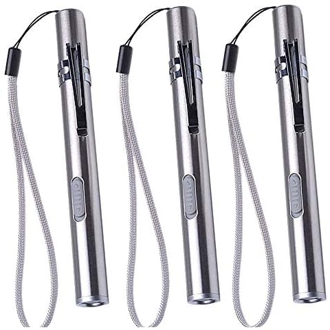 Garberiel 3 Pack USB Pen Light LED Torch for Nurses,Stainless Steel Medical Pocket Flashlight Rechargeable Mini Torch Handy Penlight with Clip Cover