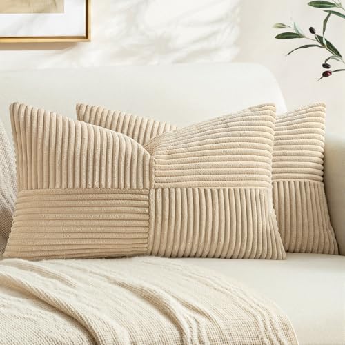 Image of MIULEE Natural Beige Decorative Lumbar Throw Pillow Covers 12x20 in 2 Pack