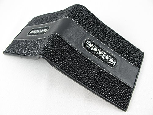 Genuine Row Diamond Stingray Skin Leather Soft Bifold Wallet (Black)4