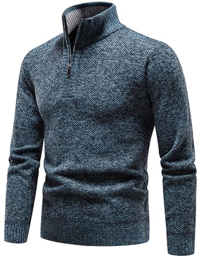yuyungongsi Men's Knit Jumper Pullover Sweater Hoodie Zip Jumper for Men Navy