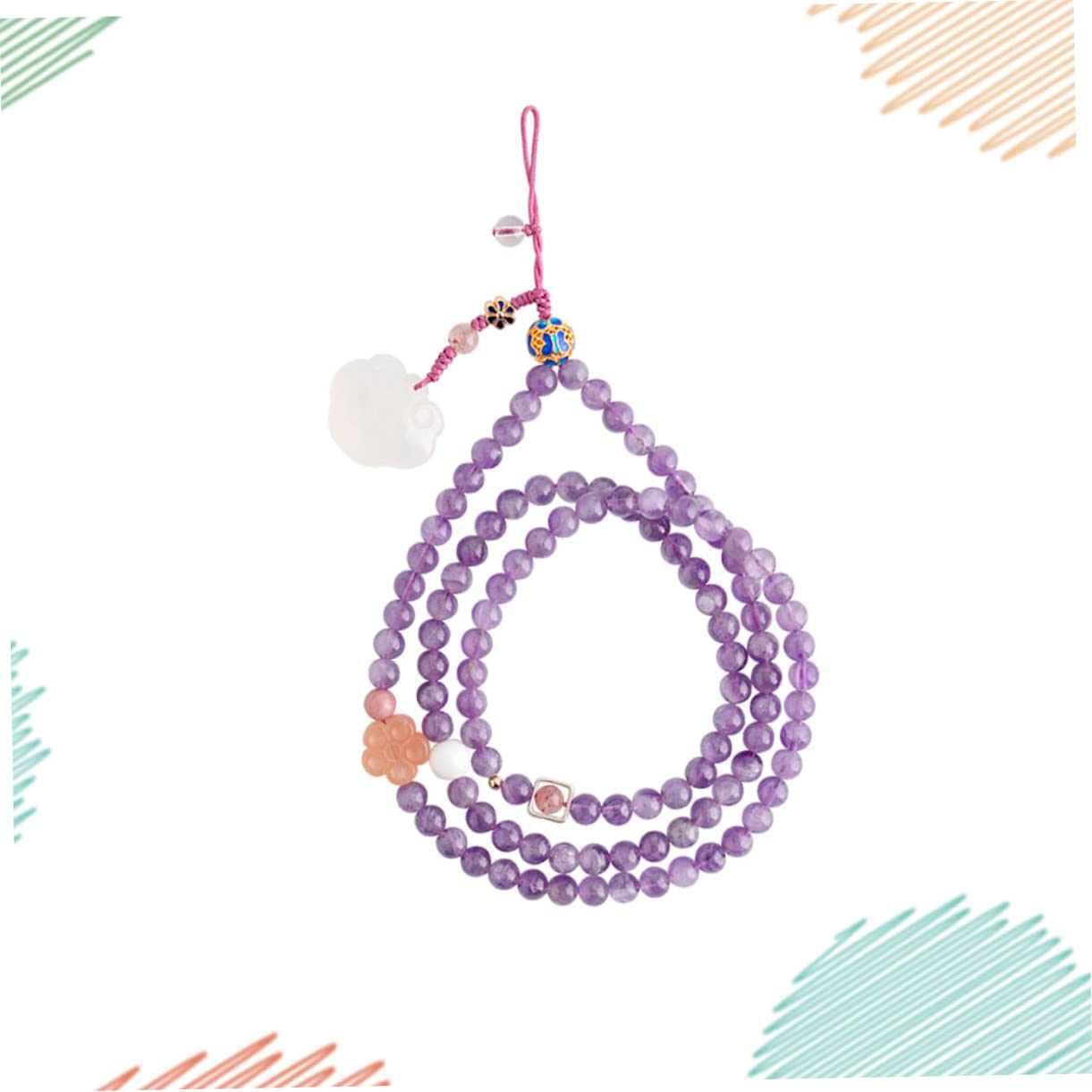jojofuny Cordino Resistente per Cellulare in Ametista Naturale Funzione Decorativa e Aggancio Lanyard e Elegante per Custodia per Uso Quotidiano