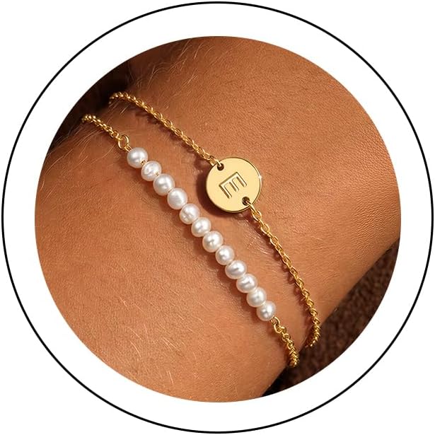 Ritach Gifts for Girls Kids Jewelry, Initial E Pearl Bracelets for Women