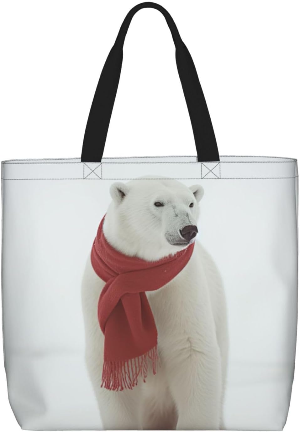 Polar Bear Red Print Eco-Friendly Tote Lightweight Grocery Bag Daily Commuting Travel Beach Gym Use