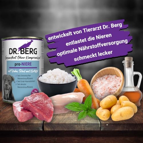 Dr. Berg pro-NIERE – Nassfutter für Hunde mit Niereninsuffizienz | Diätfutter zur Unterstützung der Nierenfunktion | 6 x 400 g