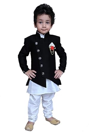 GREAT BEAR Boys Ethnic Wear, Festive & Party Kurta, Waistcoat and Pyjama Set (Black )