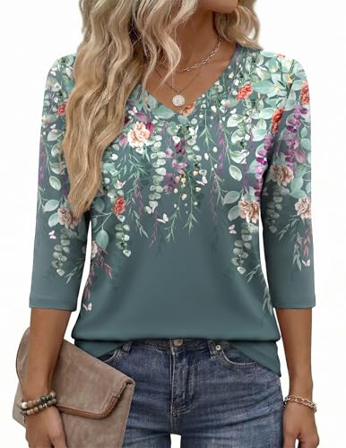 Image of Zeagoo Womens Blouse Casual 3 /4 Length Sleeve V Neck Basic T-Shirts Spring Summer Cute Tunic Tops Business Work Tees