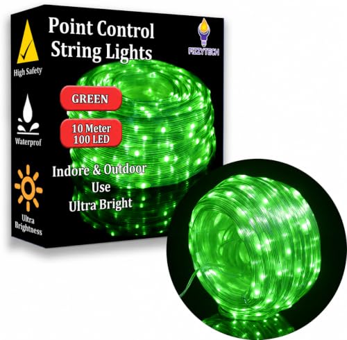 Image of fizzytech Rice Fairy String Lights, 10 Meter Copper Wire Point Control Lights with 8 Flash Modes for Diwali, Christmas, Wedding, Window, Garden & Home Decoration - Green, 100 LED