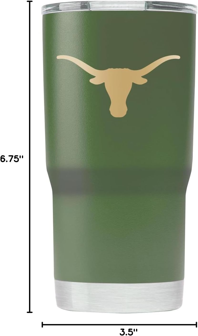 Gametime Sidekicks Texas Longhorns 20oz Olive Green Tumbler - Officially Licensed, 18/8 Stainless Steel, Double-walled, Vacuum-insulated, UV LED Printed Logos, Sweatless, Stays Hot/Cold