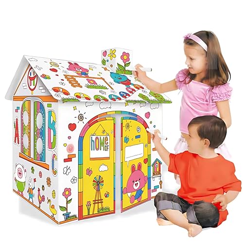 STONNY Maison en Carton à colorier, Usage intérieur et extérieur, Jeu Artistique et créatif, 35 x 35 x 45 cm