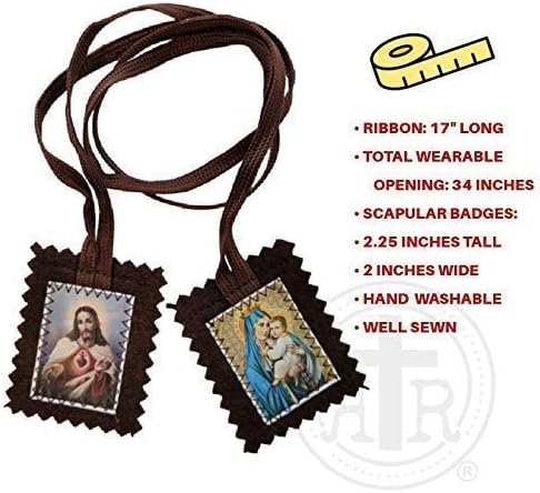 Brown Wool Scapular of Our Lady of Mt. Carmel and Sacred Heart - Durable, strong Catholic gifts for Confirmation, Holy Communion, Feast days, Christmas. - Image 3