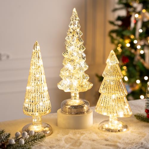 3 Pcs Mercury Glass Christmas Tree, Tabletop Christmas Tree with