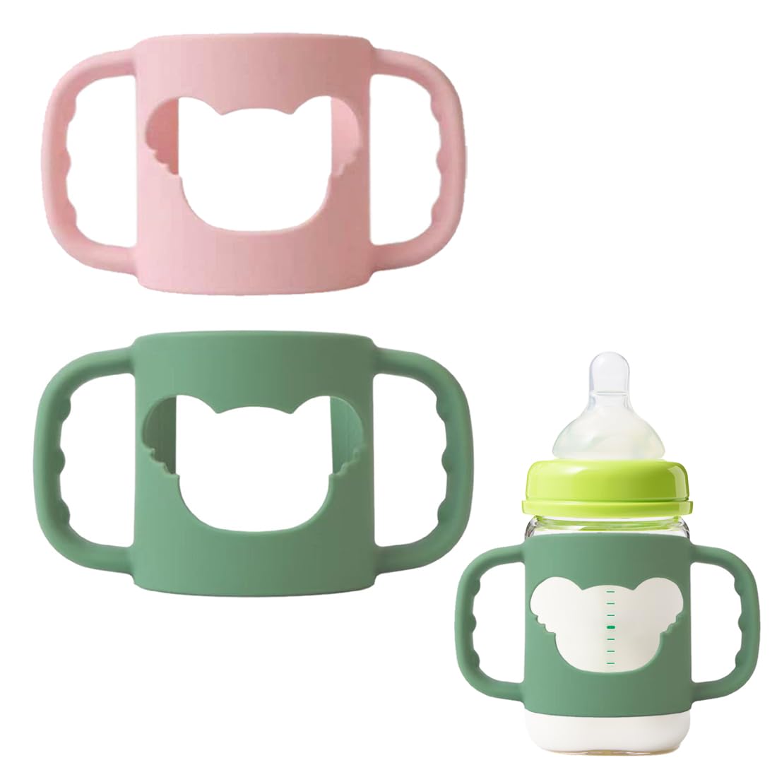 2 Pezzi Manici per Biberon, Maniglia per Bottiglia di Ampio Calibro, Impugnatura per Biberon Silicone, Baby Feeding Portaborraccia, per Biberon con Diametro Esterno Superiore a 5.5cm