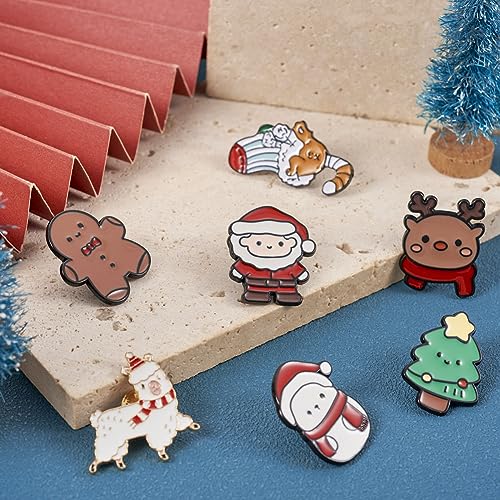 Image of 7Pcs Christmas Brooch Pins Enamel Xmas Tree Gingerbread Man Deer Cartoon Element Pin Jewelry Lapel Badges for Clothing Backpacks Hats DIY Christmas Decoration Accessories Gift