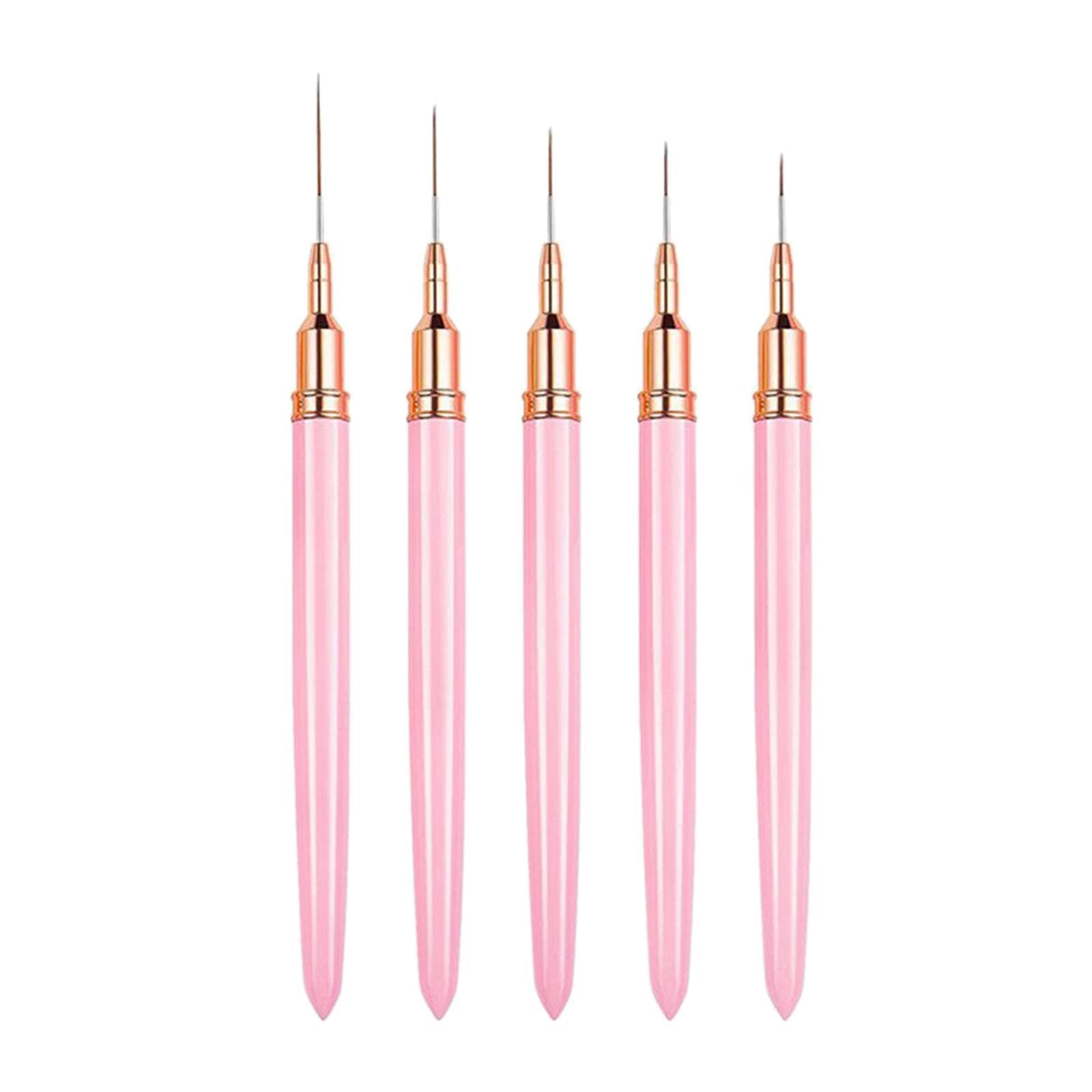 kira Nail Art Brushes, 5Pcs Super Fine Strip Brush Set for Long Line Thin Detail Fine Drawing Delicate Coloring Pink Metal Handle Nail Brush 7/9/12/15/20mm (pink)-picture-14
