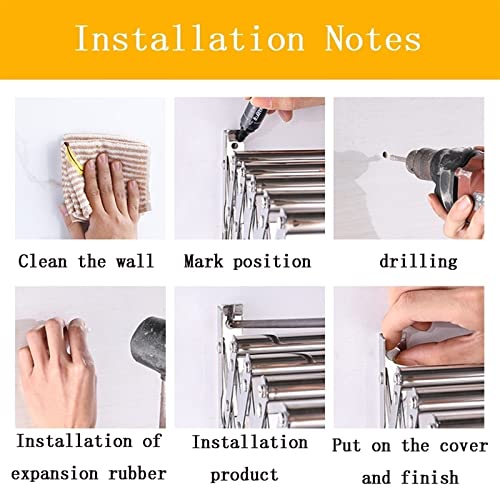 Qinhaixi Wall Mounted Laundry Drying Rack Folding Clothes Airer Towel Rail Dryer Hanger Coat Racks Retractable Washing Line Clothesline With Hooks Rod needed (Onecolor 1 Selfless dedication - Image 8