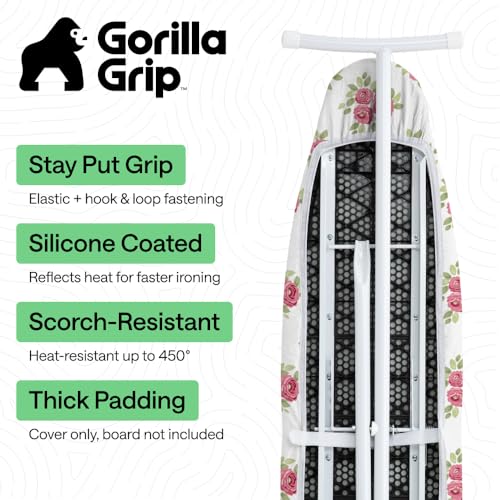 Image of Gorilla Grip Reflective Silicone Ironing Board Cover, 15x54, Fits Large and Standard Boards, Pads Resist Scorching and Staining, Elastic Edge Covers, Thick Padding, No Fasteners Needed, Pink Floral