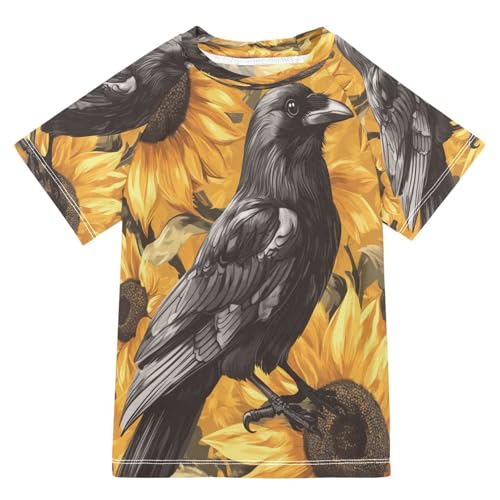 Boys Short Sleeve T-Shirts Floral Crows Sunflower Rashguard Kids Swim Shirts Sun UPF 50+