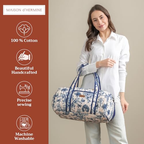 Maison d'Hermine Travel Duffle bag Cotton Quilted bag Overnight Luggage Weekender Business Travellers Family Trip - Bonobo - Blue2