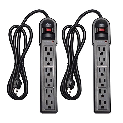 KMC 6-Outlet Surge Protector Power Strip 2-Pack, 900 Joules, 4-Foot Extension Cord, Overload Protection, Black #1