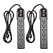 KMC 6-Outlet Surge Protector Power Strip 2-Pack, 900 Joules, 4-Foot Extension Cord, Overload Protection, Black