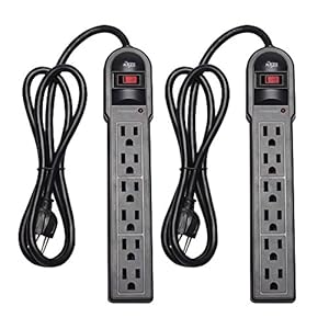 KMC 6-Outlet Surge Protector Power Strip 2-Pack, 900 Joules, 4-Foot Extension Cord, Overload Protection, Black