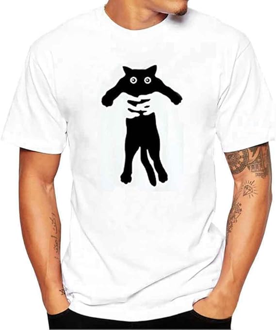 Amazon Hanaturu Tシャツ メンズ おしゃれ 半袖 おもしろ 白 人気メンズｔシャツ 黒猫 ネコ柄 プリントtシャツ メンズ 夏トップス インナー ホワイト 友達彼氏 プレゼント ｓ 4ｌ 大きいサイズ Tシャツ カットソー 通販