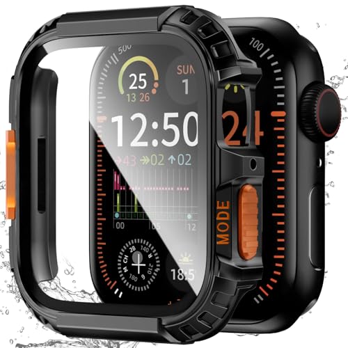 Zumyzu Rugged Waterproof Case for Apple Watch 46mm Series 11 10 with Tempered Glass Screen Protector, Durable Hard PC Bumper Protective Face Cover for iWatch 46 mm Black