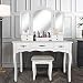 Vanity Beauty Station,Large Tri-Folding Necklace Hooked Mirrors,6 Organization 7 Drawers Makeup Dress Table with Cushioned Stool Set - White