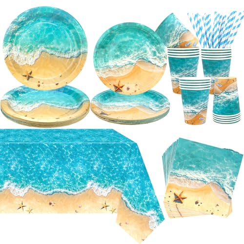 Décorations d'anniversaire sans corvée de vaisselle : table de fête été et piscine 20 personnes