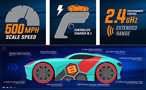 Tracer Racers Second Generation 2.4 Ghz R/C High Speed Radio Control 1:64 Scale Race Add-On Car - Teal #TOP3