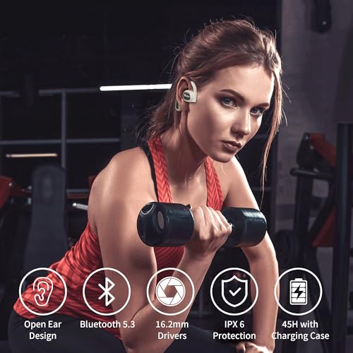 AUBOR Open Ear Headphones Wireless Bluetooth 5.3 Sports Headphones with 2 Microphones,16.2mm Driver, ENC Clear Talk,IPX6 Water-Resistant, Immersive Stereo Sound,45H Playtime for Running - Image 3