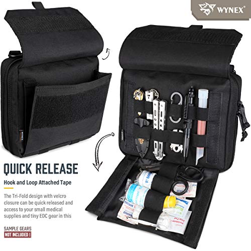 Wynex Tactical Molle Admin Pouch Of Tri-Fold Open Design, Molle Tool Pouch First Aid Pouch Edc Utility Pouches Tools Bag Molle Attachment Organizer Include U.s.a Flag Patch Black #TOP1