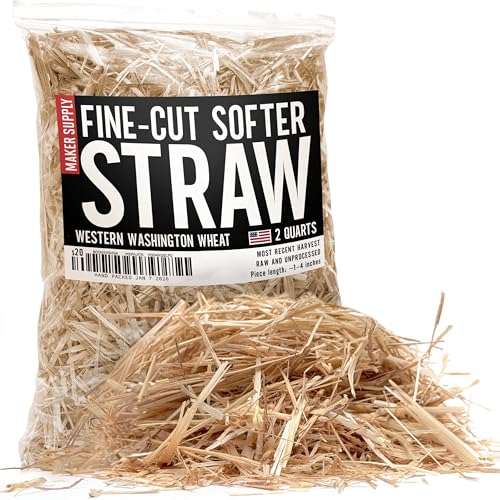 Straw Fine Cut Softer 2 Quarts from Local Washington Farm for Small Crafts Decorative Hay Natural Gift Baskets Fresh Harvest Smell DIY with Raw Unprocessed USA Wheat Straw