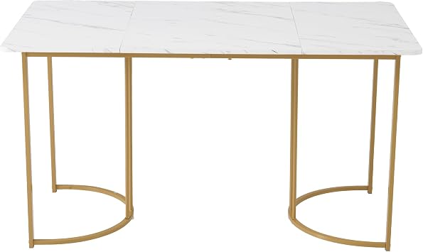 Dining Table 140 x 80 cm Modern Kitchen Table Metal Frame Rectangular Dining Table in Modern Marble Pattern Kitchen Table with Adjustable Feet for Dining Room Living Room Grey White/Golden
