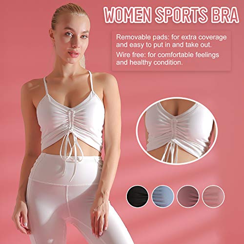 pedkit Sutiã esportivo feminino com alças finas regata tops frentes com cordão e decote em V